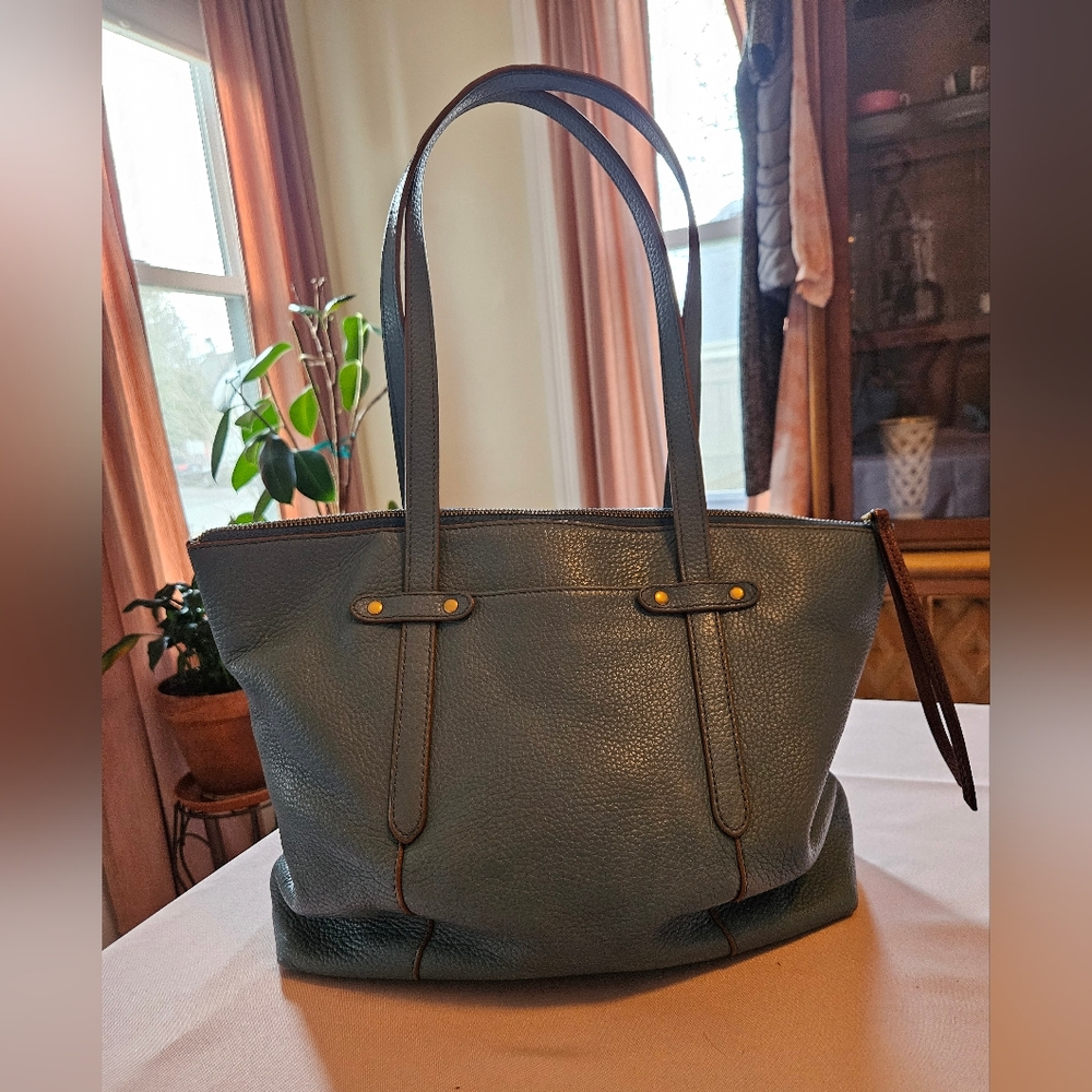 Blue Leather Tote Bag